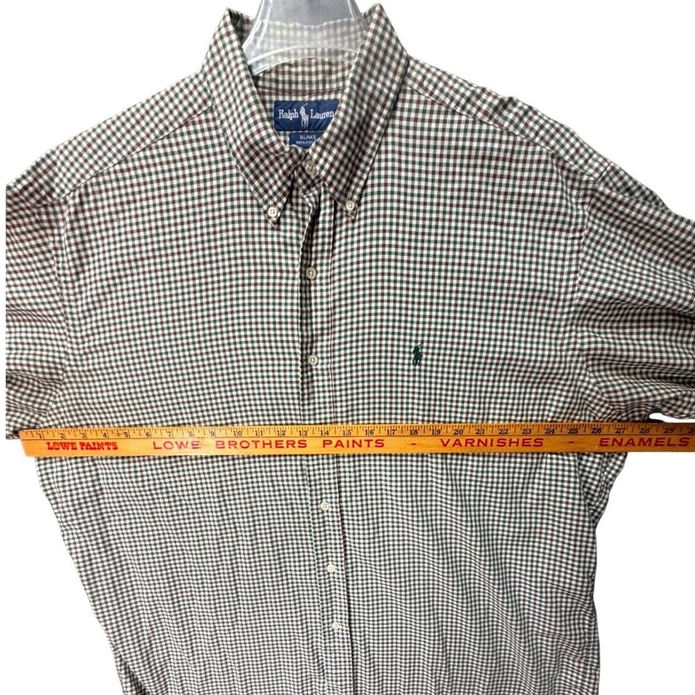 VTG Ralph Lauren Blake 90s Cotton Green Brown Gingham Button Down Shirt XL - Picture 6 of 7
